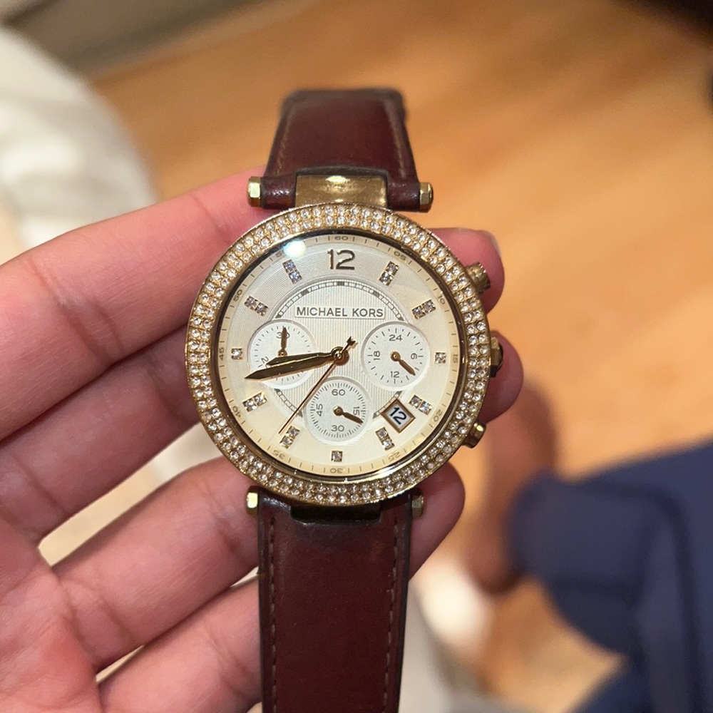 Michael Kors brown and gold studded watch